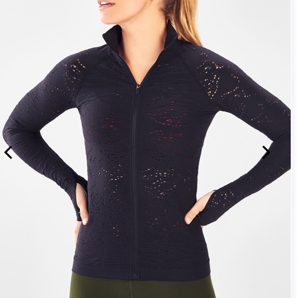 Fabletics Jackets & Blazers - ⚡️$10⚡️Fabletics | Black Luciana Laser-Cut Design Seamless Zip-Up Jacket Sz Sm